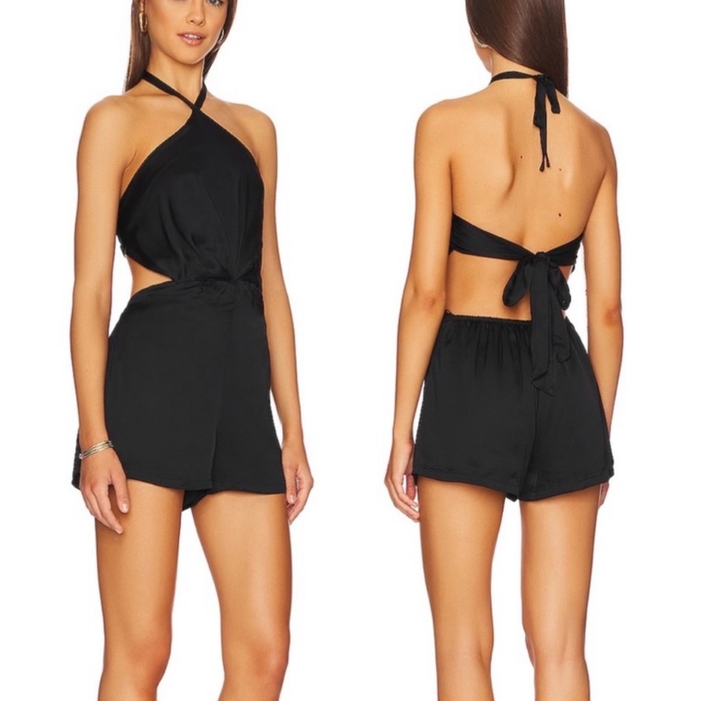 Bardot Halter Tie Playsuit in Black